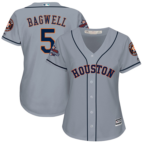 Astros #5 Jeff Bagwell Grey Road World Series Champions Women's Stitched MLB Jersey